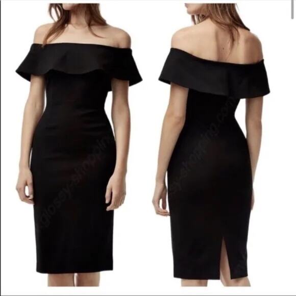 Babaton Rusian Black Off Shoulder Black Bodycon Dress size 6 - Picture 2 of 10